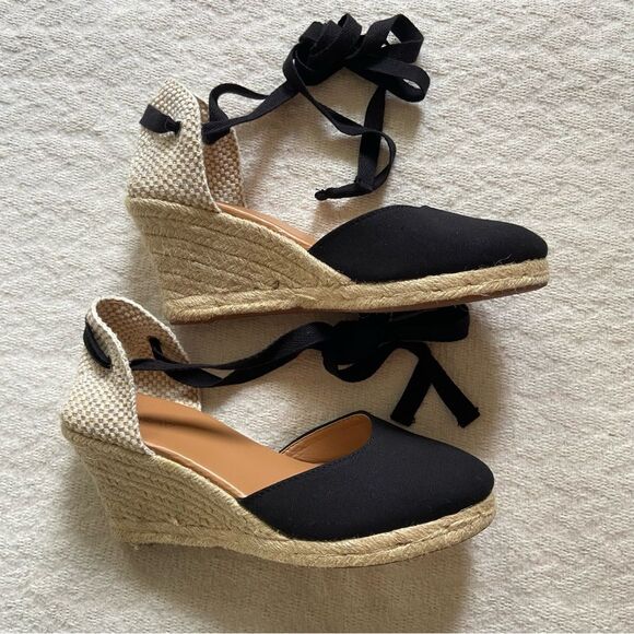 J. Crew Canvas Ankle-Wrap Espadrille Wedges - Picture 2 of 12
